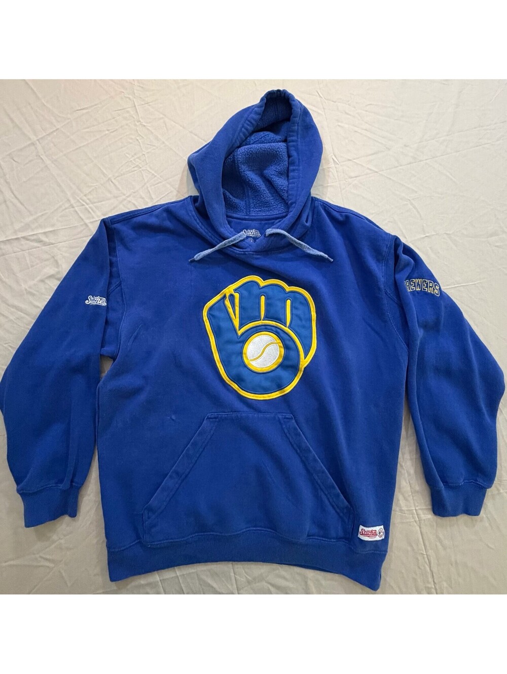 Stitches Milwaukee Brewers Hoodie Men’s Medium Blue MLB Pullover Embroidered